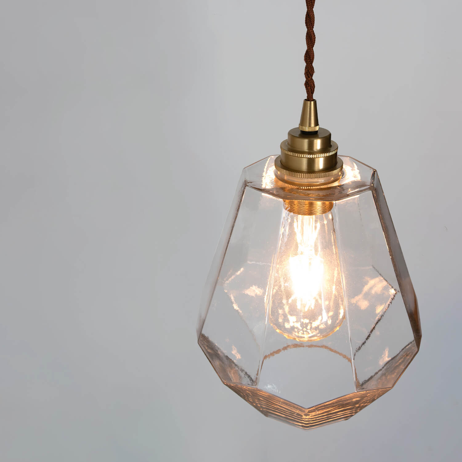 アンティーク風の多面体ガラスシェード - ヘキサムペンダントライト